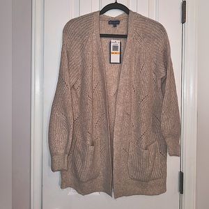 Democracy Oversized long soft knit open cardigan light beige with pockets Small